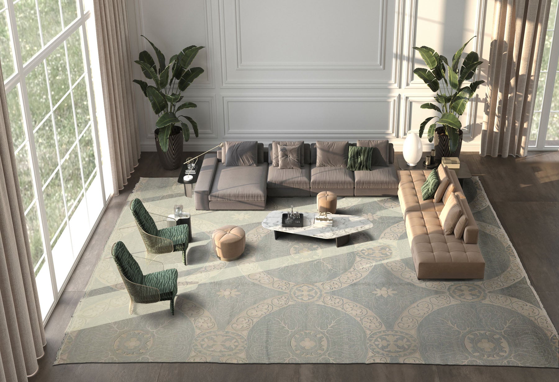 12x15 Ivory, Sea Foam, Color Hand Knotted All-Over Wool Transitional Oriental Rug