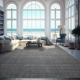 12x15 Gray, Slate, Brown Color Hand Knotted Ribbed Wool Contemporary Oriental Rug