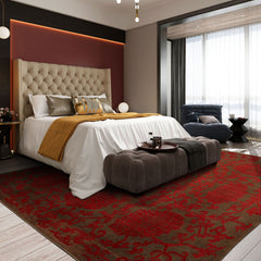 Square Brown, Coral, Color Hand Knotted Floral Wool Transitional Oriental Rug