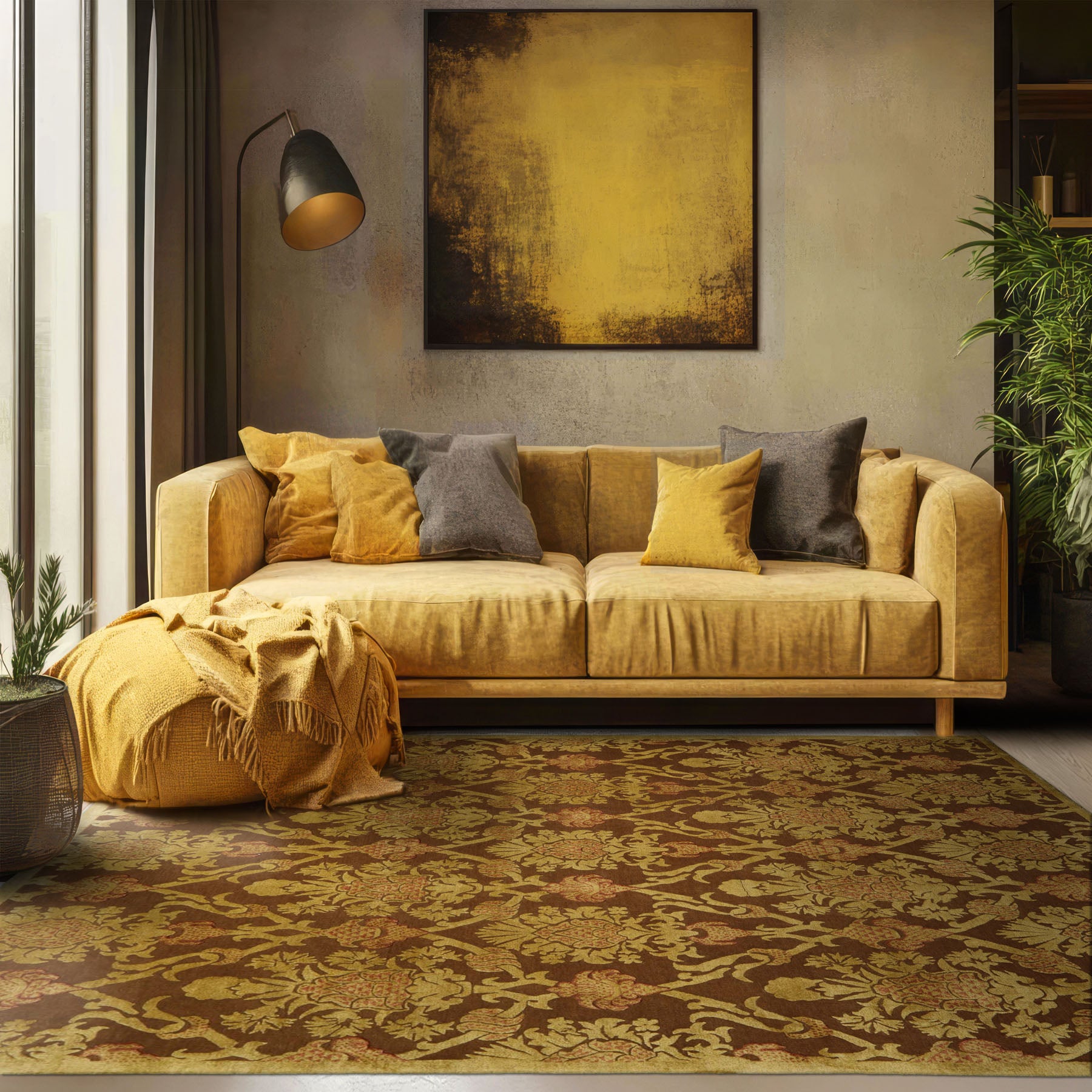 8x10 Brown, Gold, Rust Color Hand Knotted Tibetan Wool and Silk Transitional Oriental Rug