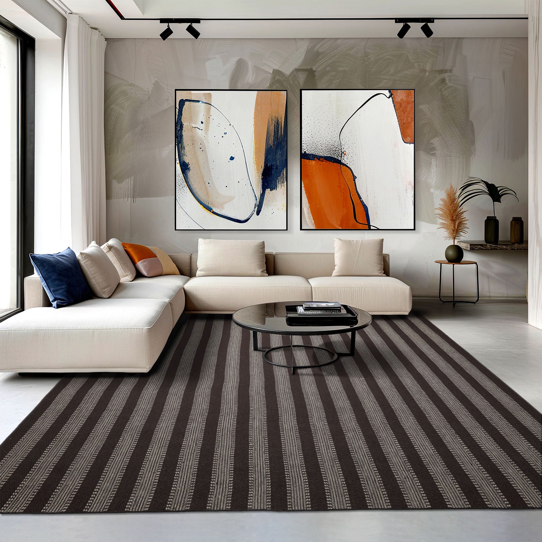 Multi Size Chocolate Ivory Color Hand Woven Flatweave Wool Modern Oriental Rug