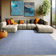Multi Size Tone on Tone Blue Color Hand Loomed Berber Wool Contemporary Oriental Rug