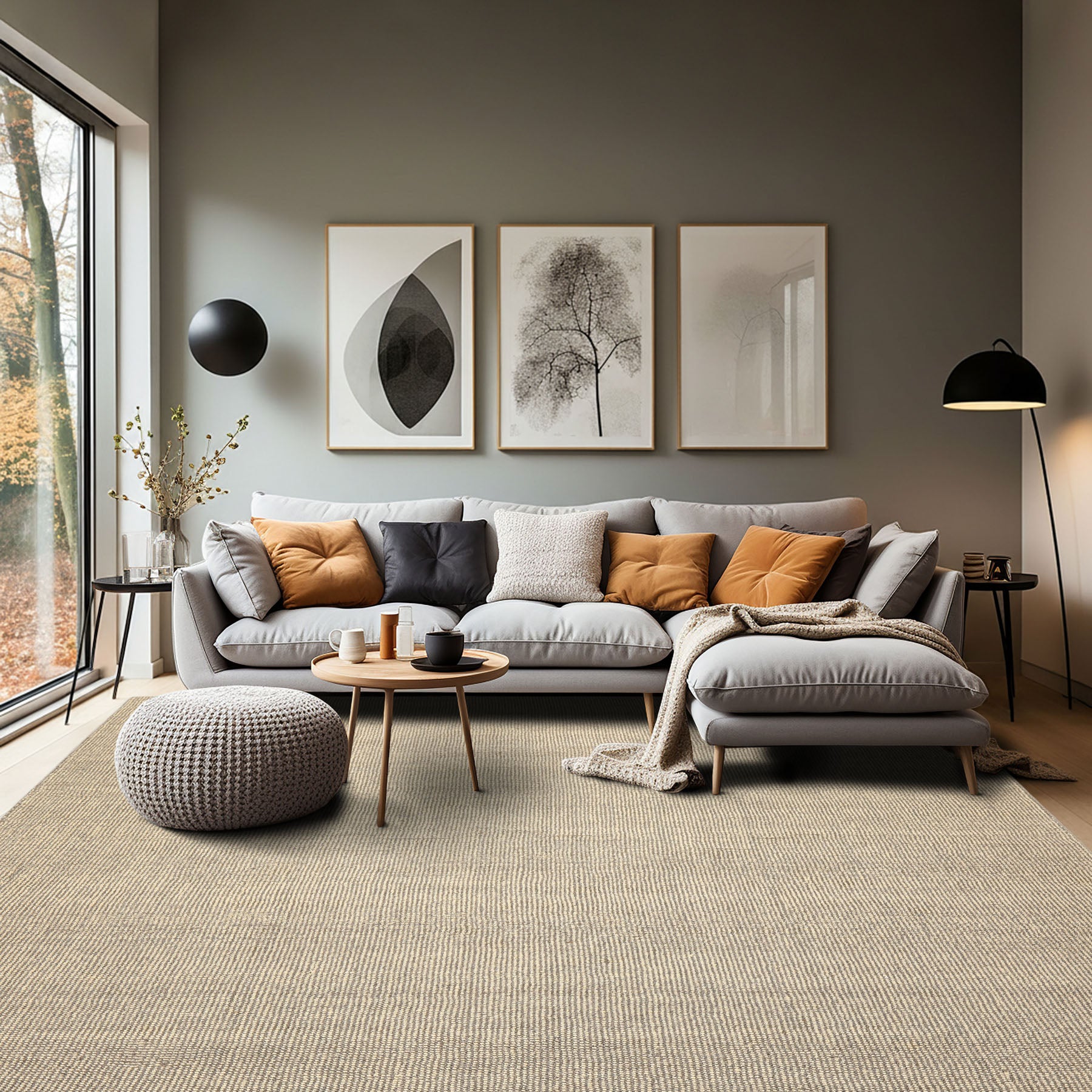 Multi Size Beige Graphite Color Hand Loomed Wool Contemporary Oriental Rug