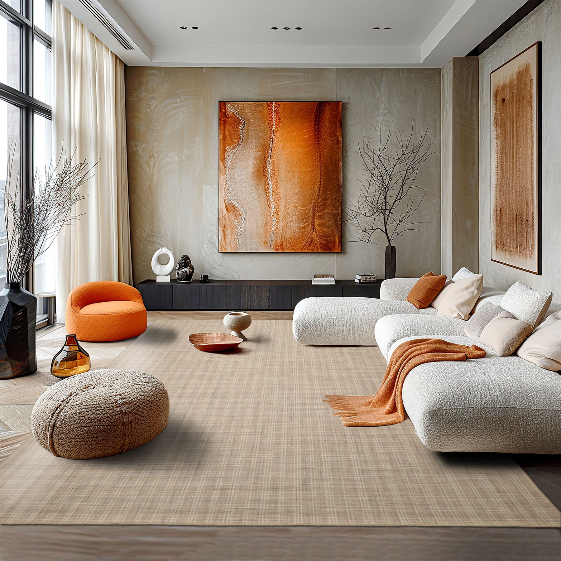 Multi Size Beige Ivory Taupe Color Hand Loomed Flatweave Wool Modern Oriental Rug