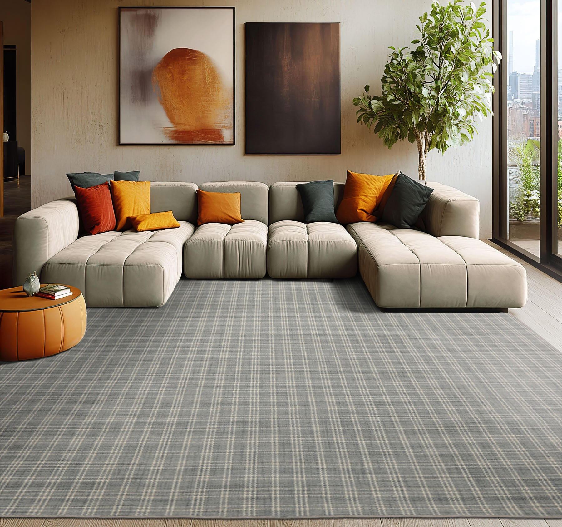 Multi Size Slate Ivory Color Hand Woven Flatweave Wool Modern Oriental Rug