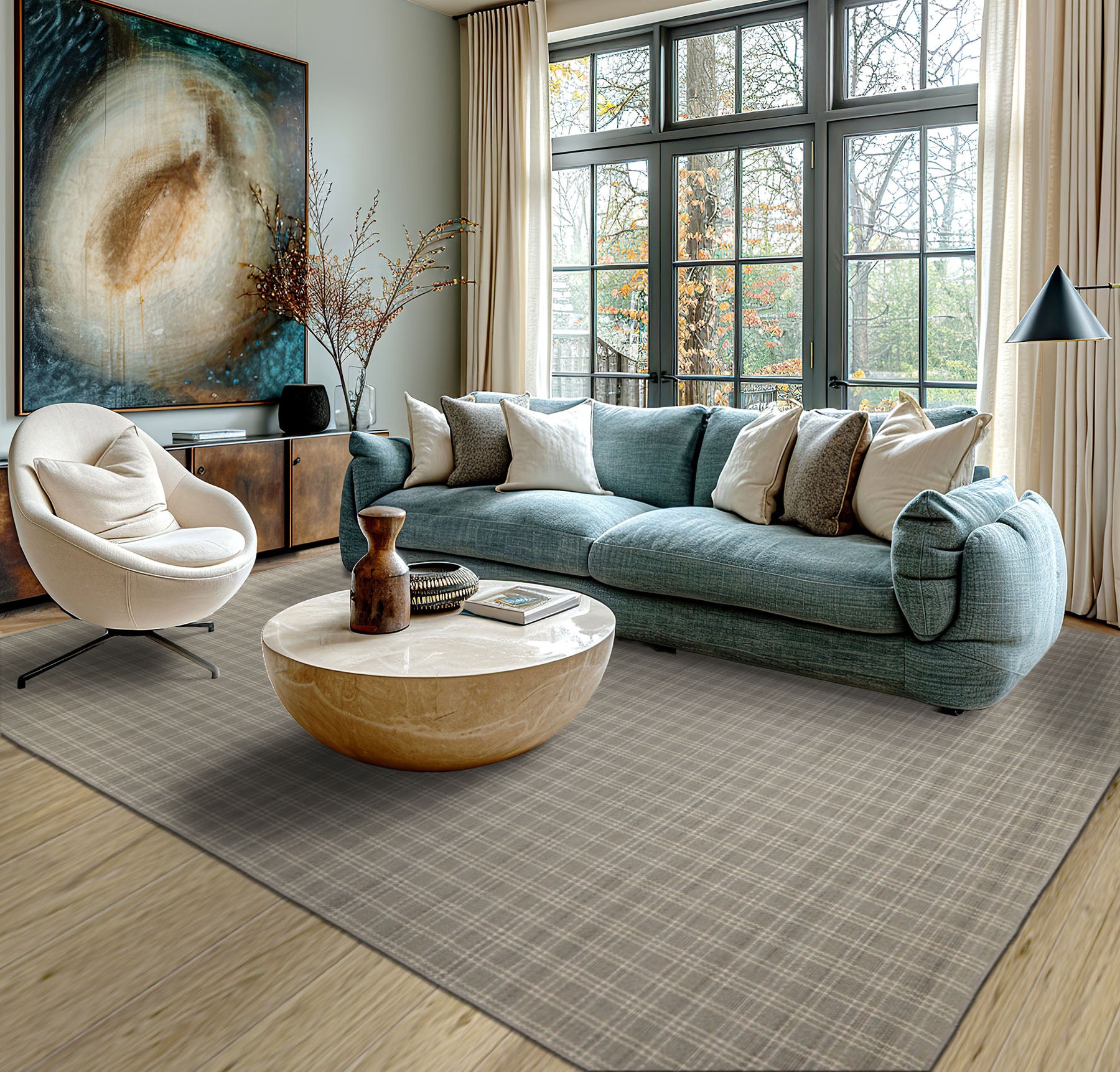 Multi Size Gray Ivory Color Hand Woven Flatweave Wool Modern Oriental Rug