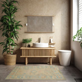 3x5 Beige, Aqua, Peach Color Hand Knotted Turkish Wool Arts & Crafts/Mission Oriental Rug