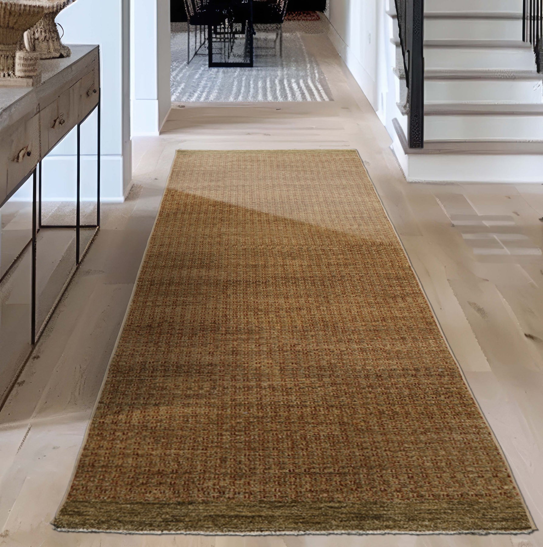 3x10 Gold, Green, Rust Color Hand Knotted Peshawar Wool Contemporary Oriental Rug