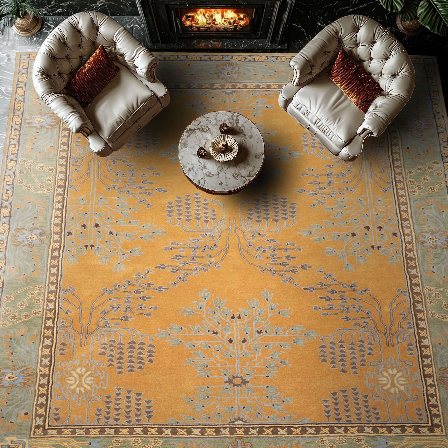 Multi Size Gold Brown Taupe Color Hand Tufted Donegal Wool Arts & Crafts/Mission Oriental Rug