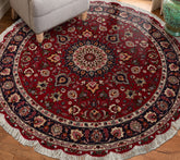 LoomBloom Hand 5'0''x5'0" Knotted Tabriz Round Traditiona Medallion 250 KPSI Wool Oriental Area Rug Burgundy Wool Oriental Area Rug