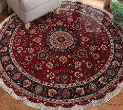 LoomBloom Hand 5'0''x5'0" Knotted Tabriz Round Traditiona Medallion 250 KPSI Wool Oriental Area Rug Burgundy Wool Oriental Area Rug
