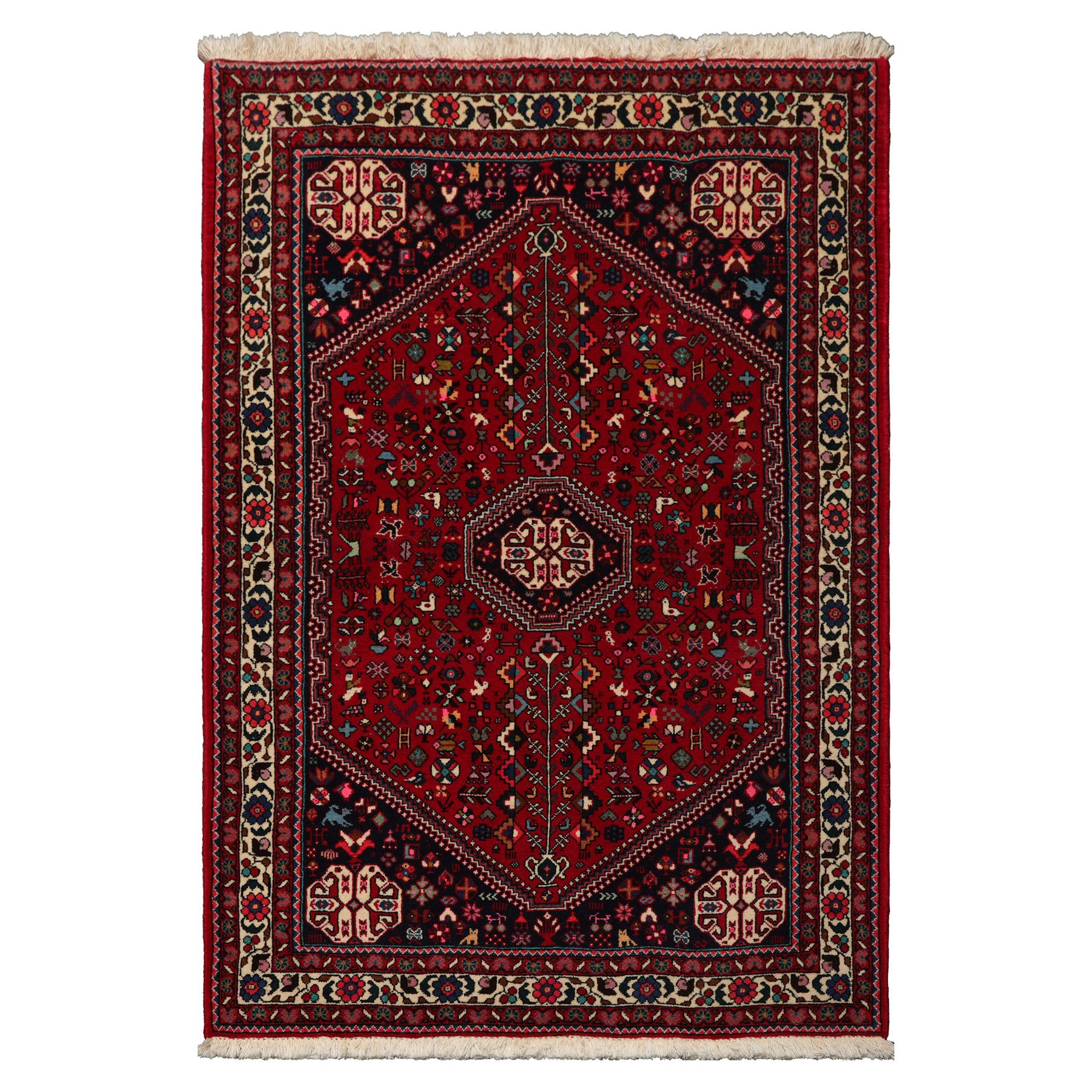 3x5 Red, Navy, Ivory Color Hand Knotted Abadeh Wool & Silk Traditional Oriental Rug
