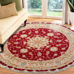 LoomBloom Hand 4'11''x4'11" Knotted Tabriz Round Traditional Medallion 350 KPSI Oriental Area Rug Red Wool Oriental Area Rug