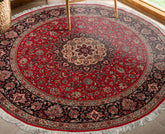 Red 6'4''x6'4'' Round Tabriz Traditional Hand Knotted Wool & Silk Oriental Area Rug