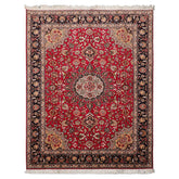 5x7 Red, Black, Ivory Color Hand Knotted Tabriz Wool & Silk Traditional Oriental Rug