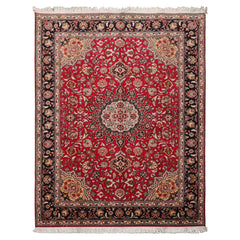 5x7 Red, Black, Ivory Color Hand Knotted Tabriz Wool & Silk Traditional Oriental Rug
