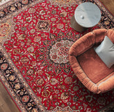 Red 4'11''x6'7'' Tabriz Traditional Hand Knotted Wool & Silk Oriental Area Rug