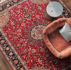 Red 4'11''x6'7'' Tabriz Traditional Hand Knotted Wool & Silk Oriental Area Rug