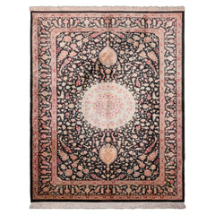 4x6 Charcoal, Peach, Aqua Color Hand Knotted Qum All Silk Silk Traditional Oriental Rug