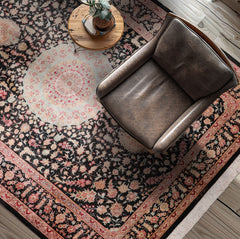 Charcoal 4'5''x6'4'' Qum Traditional All Silk Hand Knotted Oriental Area Rug