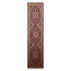Runner Navy, Ivory, Red Color Hand Knotted Jozan Sarouk Wool Traditional Oriental Rug