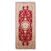 Runner Red, Ivory, Rose Color Hand Knotted Tabriz Wool & Silk Traditional Oriental Rug
