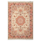 3x5 Ivory, Rose, Taupe Color Hand Knotted Tabriz Wool & Silk Traditional Oriental Rug