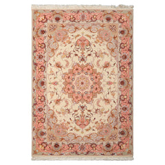 3x5 Ivory, Rose, Taupe Color Hand Knotted Tabriz Wool & Silk Traditional Oriental Rug