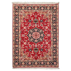 3x5 Red, Black, Tan Color Hand Knotted Tabriz Wool & Silk Traditional Oriental Rug