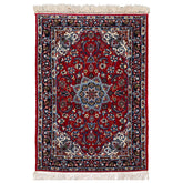 2x3 Red, Navy, Ivory Color Hand Knotted Isfahan Wool & Silk Traditional Oriental Rug