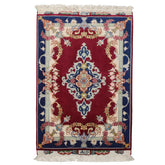 2x3 Mauve, Navy, Ivory Color Hand Knotted Tabriz Wool & Silk Traditional Oriental Rug