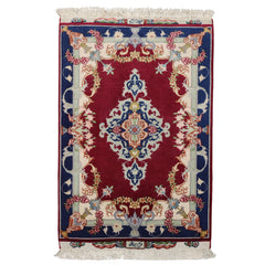 2x3 Mauve, Navy, Ivory Color Hand Knotted Tabriz Wool & Silk Traditional Oriental Rug