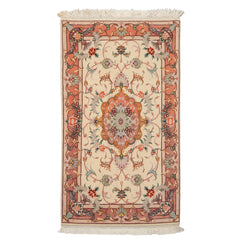 2x4 Ivory, Peach, Gold Color Hand Knotted Tabriz Wool & Silk Traditional Oriental Rug