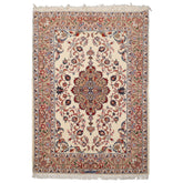 3x5 Ivory, Peach, Blue Color Hand Knotted Isfahan Wool & Silk Traditional Oriental Rug