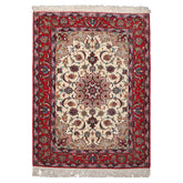 3x5 Ivory, Red, Blue Color Hand Knotted Isfahan Wool & Silk Traditional Oriental Rug