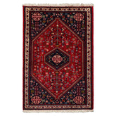3x5 Red, Navy, Ivory Color Hand Knotted Abadeh Silk Traditional Oriental Rug
