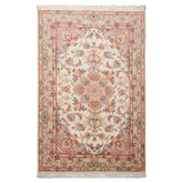 3x5 Ivory, Rose, Peach Color Hand Knotted Tabriz Wool & Silk Traditional Oriental Rug