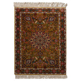 3x5 Mustard, Ivory, Green Color Hand Knotted Tabriz Wool & Silk Traditional Oriental Rug