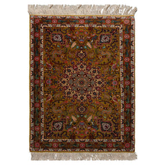 3x5 Mustard, Ivory, Green Color Hand Knotted Tabriz Wool & Silk Traditional Oriental Rug