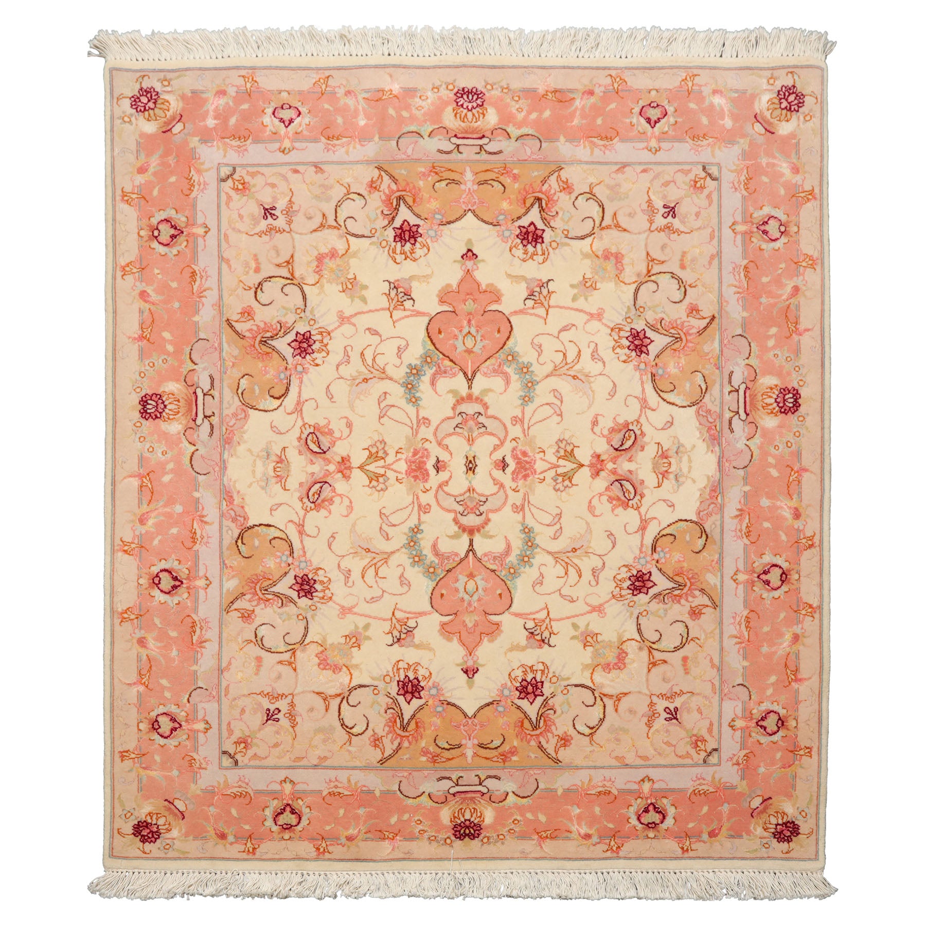 3x4 Ivory, rose, Gray Color Hand Knotted Tabriz Wool & Silk Traditional Oriental Rug