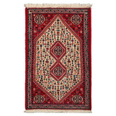 2x4 Ivory, Red, Charcoal Color Hand Knotted Abadeh Wool Traditional Oriental Rug