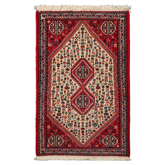 2x4 Ivory, Red, Charcoal Color Hand Knotted Abadeh Wool Traditional Oriental Rug