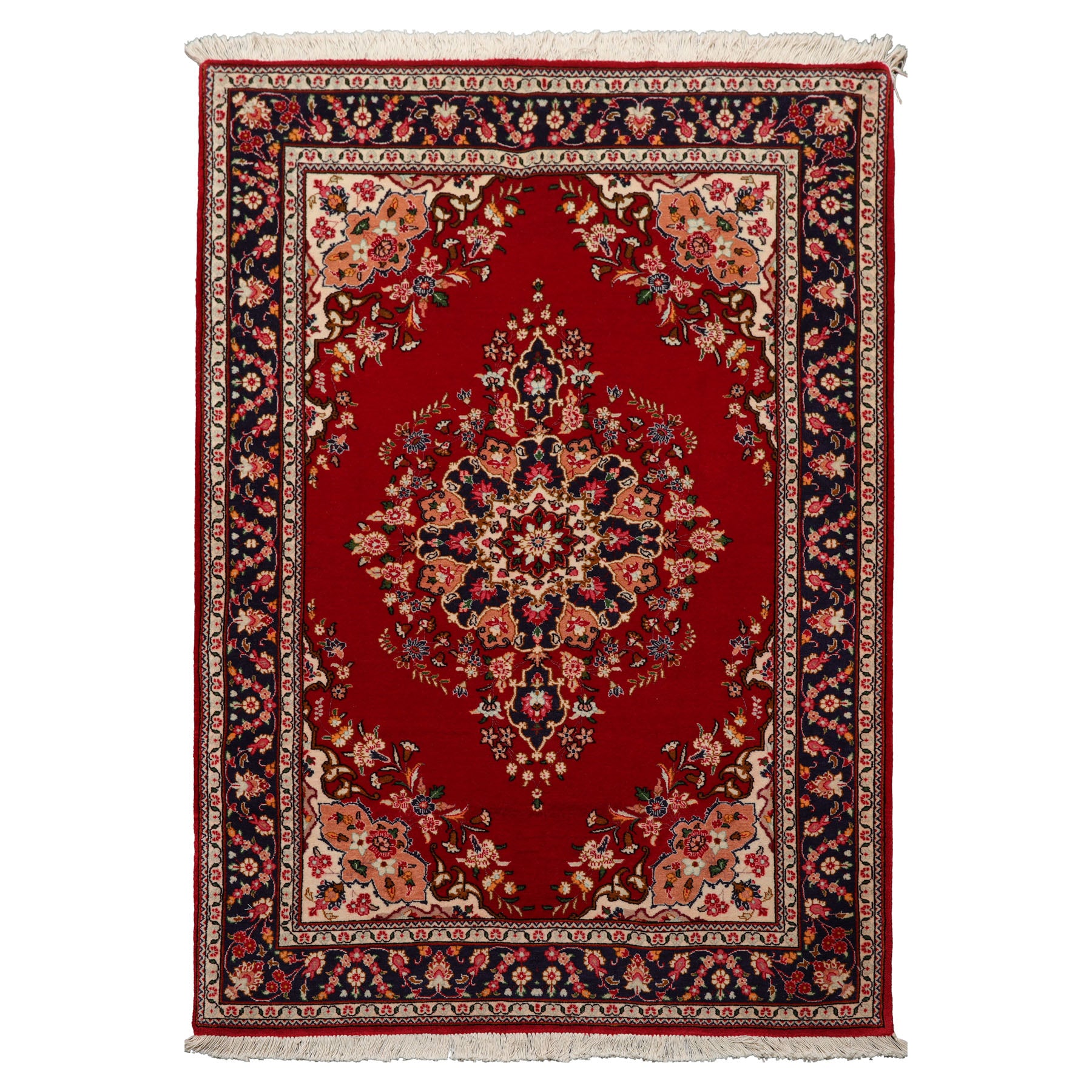 3x5 Red, Navy, Ivory Color Hand Knotted Tabriz Wool Traditional Oriental Rug