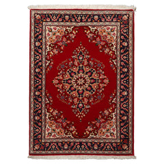 3x5 Red, Navy, Ivory Color Hand Knotted Tabriz Wool Traditional Oriental Rug