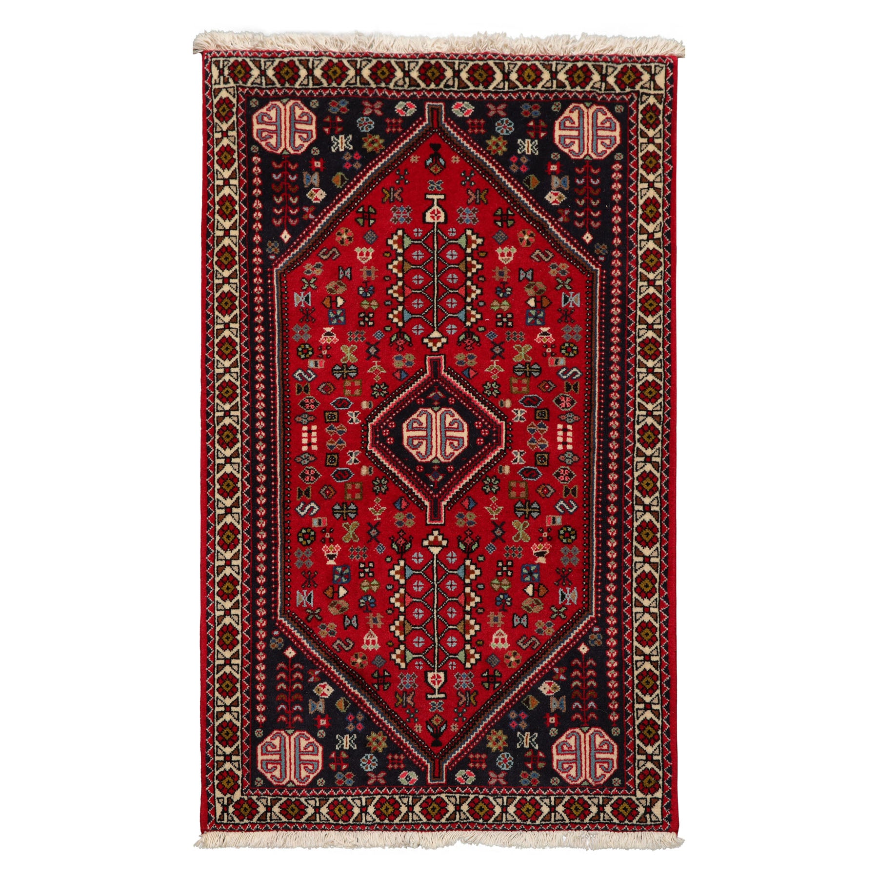 3x5 Red, Navy, Ivory Color Hand Knotted Abadeh Wool Traditional Oriental Rug