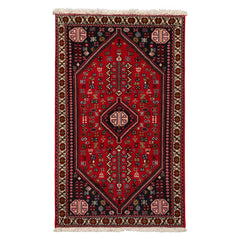 3x5 Red, Navy, Ivory Color Hand Knotted Abadeh Wool Traditional Oriental Rug