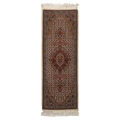 Runner Ivory, Brown, Pink Color Hand Knotted Tabriz Wool & Silk Traditional Oriental Rug