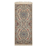 Runner Ivory, Blue, Maroon Color Hand Knotted Nain Wool & Silk Traditional Oriental Rug