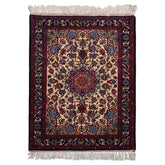 2x3 Beige, Navy, Red Color Hand Knotted Isfahan Wool & Silk Traditional Oriental Rug