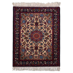 2x3 Beige, Navy, Red Color Hand Knotted Isfahan Wool & Silk Traditional Oriental Rug